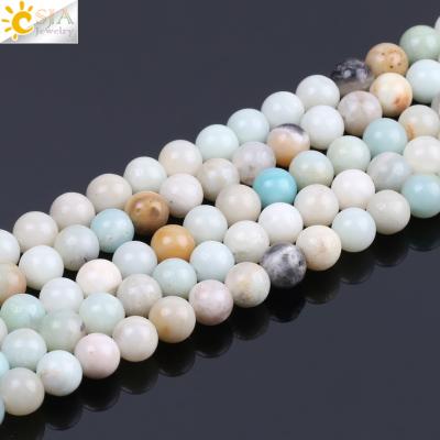 China Natural Stone + Mixed Color Loose Beads + Matte CSJA Wholesale Jewelry Making Loose Beads 8mm Natural Gemstone Amazonite Round Bead F227 for sale