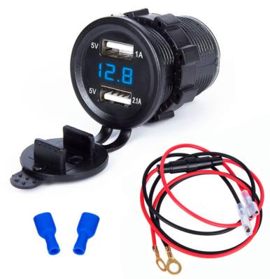 China Screen Display 12/24V Dual USB Car Charger Socket With Voltmeter As Seen On TV Low MOQ Shopping Online for sale