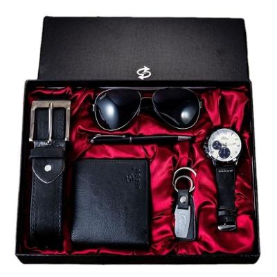 China Luxury High Quality Men's Gift Set Pen Key Ring Watch Belt Wallet Sunglasses 6 in 1 Top Gifts Men's Business for sale