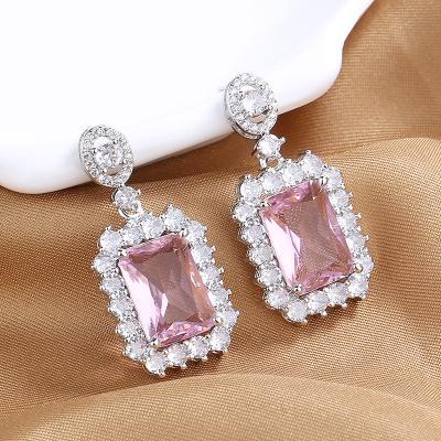 China Trendy Trendy Luxury Women Romantic Big Zircon Geometric Drop Earrings Silver Plated Gemstone Dangle Earrings for sale