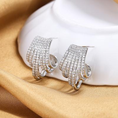 China Trendy Silver Color Fashion Statement Earrings Luxury Women Trend Irregular CZ Zircon Inlay Personality Geometry Stud Earrings for sale