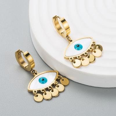 China Wholesale Trendy Trendy Geometric Evil Eye Circle Earrings 18K Gold Plated Stainless Steel Fashion Jewelry Evil Eye Earrings For Women for sale