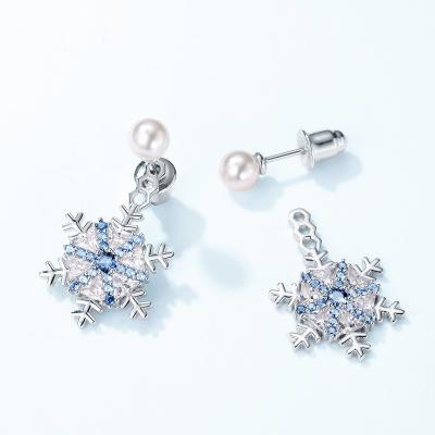 China New Design TRENDY Women Shape Zircon Crystal Jewelry 925 Sterling Silver Stud Earring Christmas Gift Snowflake Shape Drop Earrings for sale