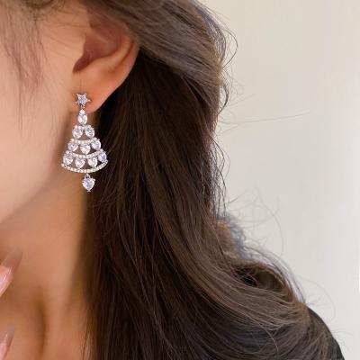 China 925 Sterling Silver Christmas Tree Drop Earrings Jewelry Gift TRENDY Rhinestone Christmas Stud Earrings For Women for sale