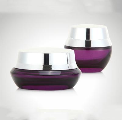 China 15g 50g Refillable Purple Round Bottle Cream Jar Face Eye Cream Bottles Glass Cosmetic Packaging Bottle for sale