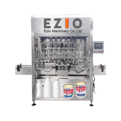 China Servo Motor Control Piston Factory Supply 4 Nozzle Sweetened Condensed Milk Curd Bottle Fillign And Capping Machine / Liquid Yogurt Filling Line for sale