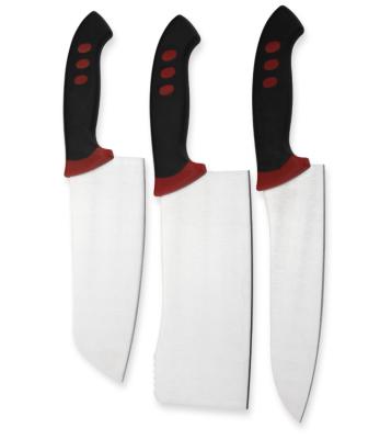 China Durable Plastic Curved Handle Kitchen Knife Set 3pcs 7 Kitchen Knives+7 Chefs Choppers+7 With Color Box for sale