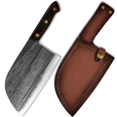 China Viable Butcher Hunting Outdoor Camping Cooking Forged Bone Cutting Leather Butcher Knife Cleaver Sheath Holder Butcher Knife Set for sale