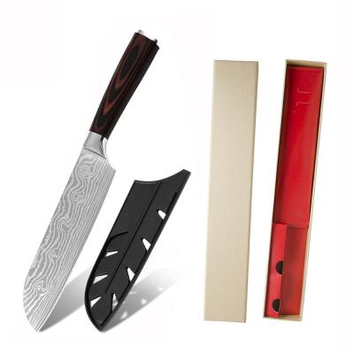 China New Viable All-Purpose Steel 7Cr17mov Wavy Profiles Kitchen Knife 304 High Carbon Santoku Japanese Chef Knife 7 Inch With Gift Box for sale