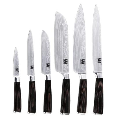 China Viable Color Wooden Handle Kitchen Knives Stainless Steel 7Cr17 Sharp Knife 6 Pcs Set Best Cooking Tools for sale