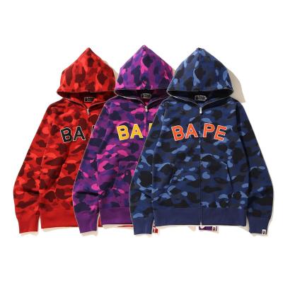 China Bape Jackets Fshion Couples Zipper- Camouflage Cool Shark Hoodie Monkey Shirt With Zipper For Men And Women Hot Sale for sale