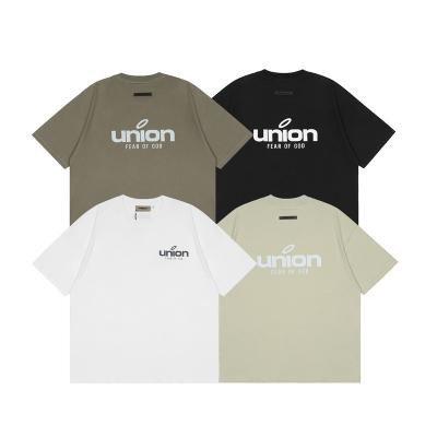 China 03627 New Fashion Brand BASES Cotton T-shirt Double Tee Letter Logo Hip 100% Short Sleeve Unisex Travel Loose Rubber Short Back Hops for sale