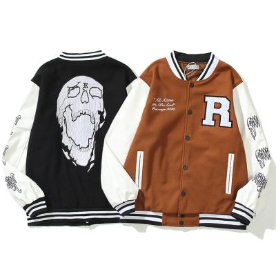 China Regular Unisex Letter Embroidered Skull Harajuku Street Baseball Varsity Jacket Hip Hop Style Jacket for sale