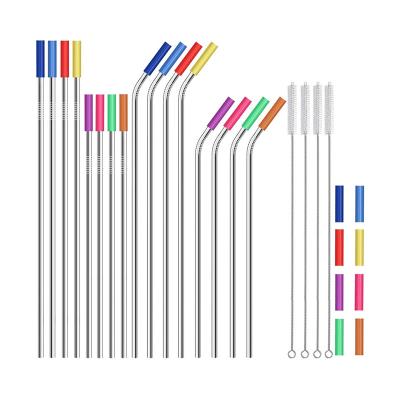 China Unbreakable and reusable custom stocked 304 stainless steel straws with silicone top or plated liner straw for sale