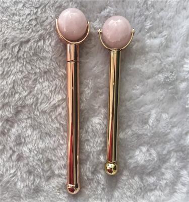 China China Natural Rose Gold Roller With Replaceable Screw Rose Quartz Roller for sale