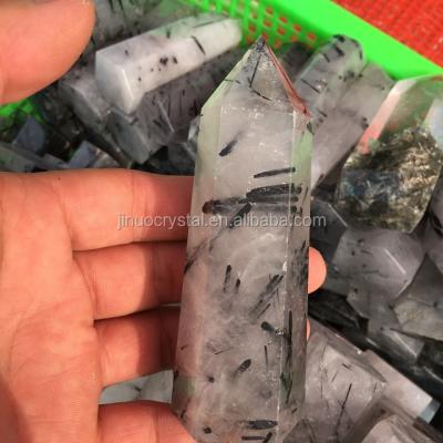 China China Wholesale Natural Black Tourmaline Rutilated Quartz Wand Point Tower For Decorative for sale