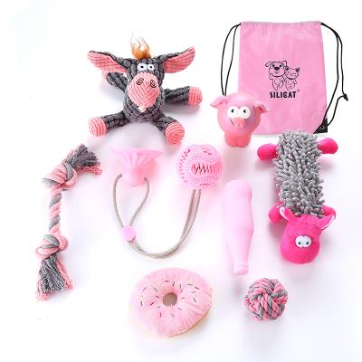 China Factory Direct Sales Viable Store Multi Designs Interactive Dog Toy Set Durable Dog Plush Chewing Toy Set for sale