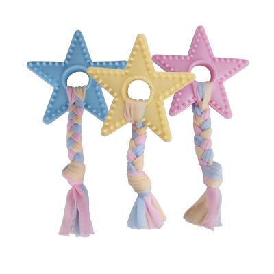 China Sustainable Environmental Friendly Teeth Puzzle Star Shape TPR Toy Teeth and Rope Dog Cleaning Dog Toy for sale