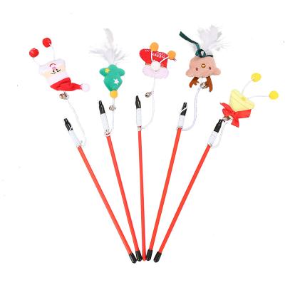 China Plastic Cat Stick Teaser Stick Toy Cats Christmas Plush Stick Teasing Magic Wand Cats For Kitty for sale