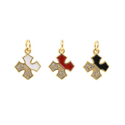 China Romantic Jewelry 18K Gold Brass Zircon Enamel Cross Charm Religious Jewelry DIY Jewelry Supplies for sale