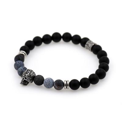 China TRENDY Personalize Skull Black Onyx Bead Bracelet With Matte Finish Skull Beaded Bracelet for sale