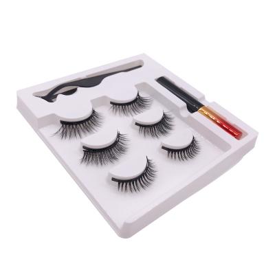 China New Arrival Magnetic 3 Pairs Magnetic Eyelashes With Liquid Eyeliner Magnet False Eyelashes With Tweezers for sale