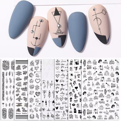 China Easy Apply RTS Style Abstract Nail Sticker 1PC Geometric Love Letters Leaf Nail Art Decal Manicure Flower Snowflake Decorations for sale