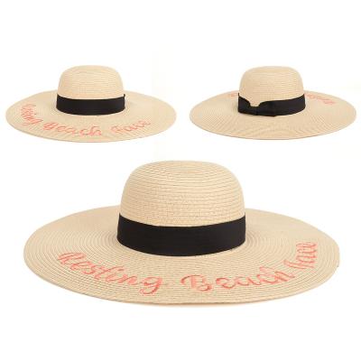 China Character Outdoor High Quality Custom Oversized Wide Brim Floppy Panama Straw Hat with Logo for sale