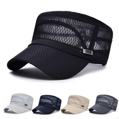 China Breathable & Waterproof New summer net flat top hat men's leisure breathable sun shading military hat summer outdoor sun protection hat for sale