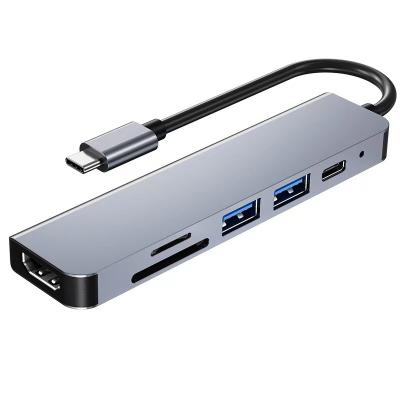 China Type-C Devices Factory Outlet Multiport USB 3.0 HUB Aluminum Alloy Enabled 6 In 1 Type-C Docking Station For Laptop for sale