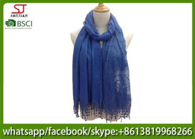 China Chinese factory blue embroider tassel lace thin scarf 20%Cotton 80%Polyester 70*180cm spring summer autumn keep fashion for sale