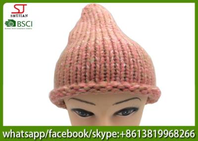 China Chinese manufactuer winter knitting hat  cap with brim beanie 100g 23*27cm 100%Acrylic keep warm for sale