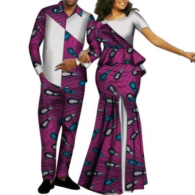 China New Arrival Summer African Dress Ruffled Midi Dress African Ethnic Couple Suits Bazin Women's Dresses And Men's Suits Dashiki Waist Wedding Dresses for sale