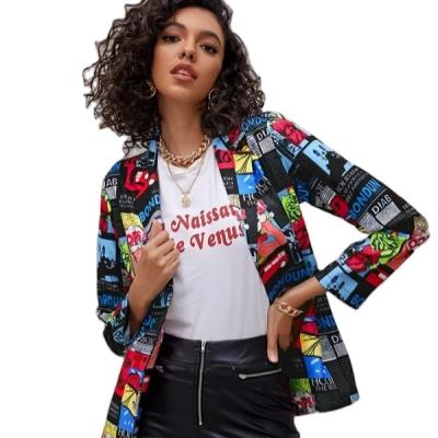 China Fashionable women's ladies printed small casual suit jacket breathable clothing printed blazer ackets for sale