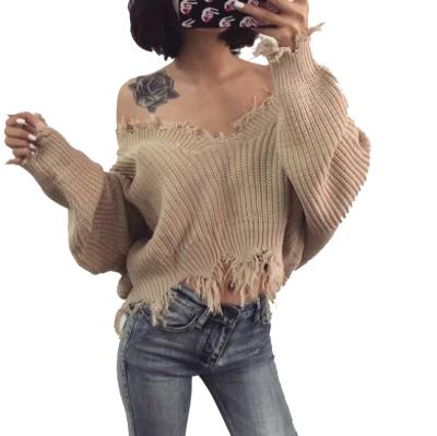 China 2021 Autumn New Arrival Women's A Hole All-match Loose Sweater Of V-neck Breathable Sweater Shawl Sweater for sale