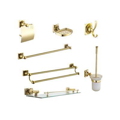 China MBA3037PG Sustainable Square 7 Pieces Bath Accessories Brass Gold Hardware Set Zinc Alloy Modern Bathroom Wall Mount for sale