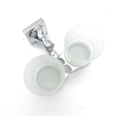 China MBA30308 Zinc Modern Bathroom Accessories Double Glass Wall Tumble Rack Toothbrush Cup Holder for sale