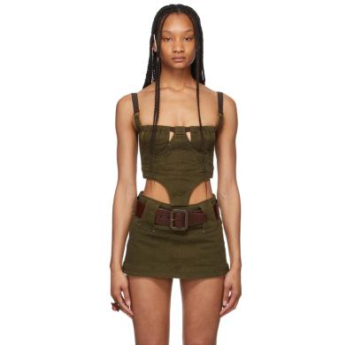 China Sustainable fashionable sleeveless vest in khaki for vest ladies for sale