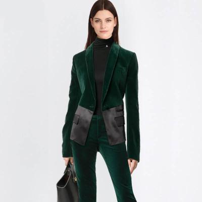 China ANTI-WRINKLE WOMEN WINTER BLAZER ELEGANT VELVET JACKET SUIT WITH PANTS COLOR BLOCKS CONNECTION PITCH EMBROIDERY for sale