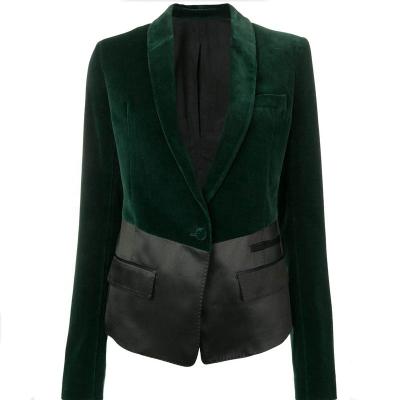 China ELEGANT Anti-wrinkle OEM WOMEN WINTER BLAZER VELVET JACKET SUIT WITH PANTS COLOR BLOCKS HIGH QUALITY CONNECTION PITCH EMBROIDERY for sale