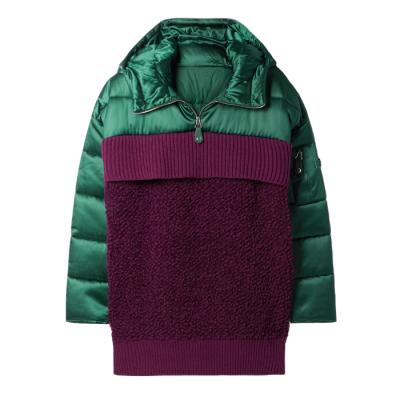 China Anti-wrinkle fashion wool purple blend and cotton padded jacket paneled quilted hooded women's streetwear plus size pullover hoodies for sale