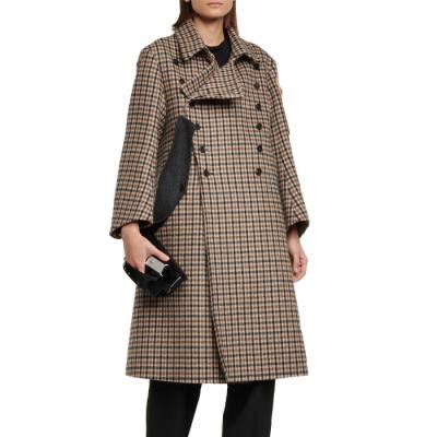 China QUICK DRY OEM Custom Design Womens Double Breasted Lapel Deconstructed Checked Wool Coat With Patch Pockets for sale