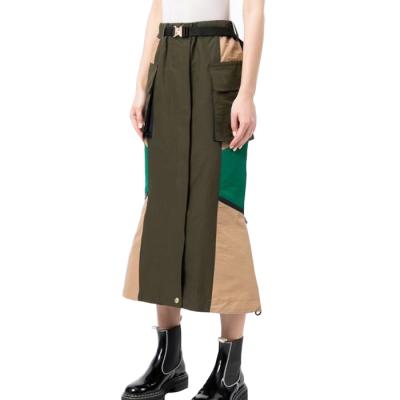 China Color Anti-Static Patchwork Contrast Fashion Elastic Waist Belted Skirt Women Fishtail Drawstring Edge Patchwork Midi Casual Skirts for sale