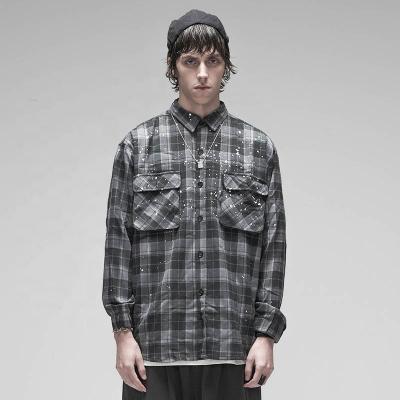 China Breathable MEN WOMEN COUPLE VITAGE CHECK SHIRT COAT WITH SLASH-INK CARGO HIP-HOP LOOK for sale