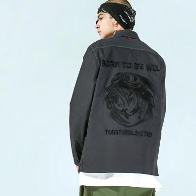 China Anti-pilling OEM MEN'S HIP HOP HIGH STREET CASUAL SHIRT COAT WITH PUFFY EMBROIDERY AND CONTRASTING STITCHING HIGH QUALITY for sale