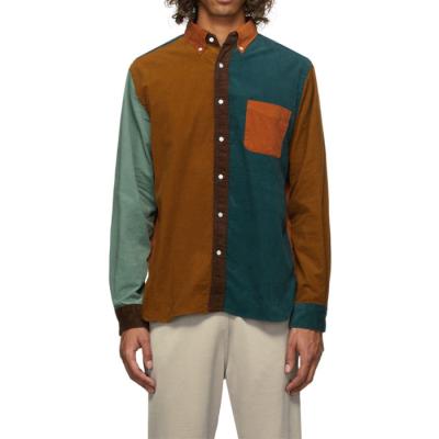 China Casual Loose Breasted 100% Cotton Shirts Anti-pilling Custom OEM Long Sleeve Color Block Patchwork Single Shirt Men's Shirts for sale