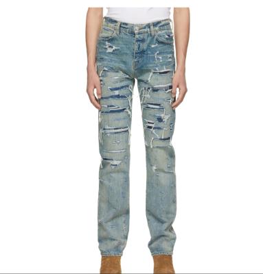 China indigo Boro Repair Anti-Wrinkle Jeans for sale