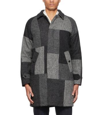 China High Quality Custom Made Autumn Winter Warming Fashionable Multi Feature Wool Check Tweed Patchworks Men's Balmacaan Warming Loose Coat for sale