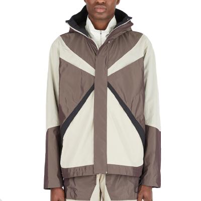 China OEM QUICK DRY Custom Mens Color Block Jacket Ripstop Hooded 100% Polyester Ventile Weave Reversible Beige & Black Anorak Jacket for sale