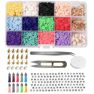 China 2400pcs Acrylic Clay Bead Set 6mm 12 Colors Flat Clay Beads with Tassel Pendant for sale